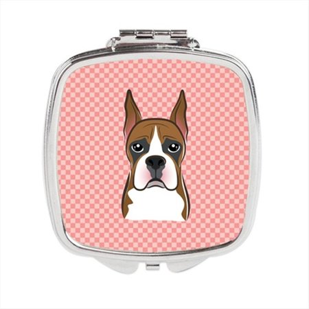 CAROLINES TREASURES Checkerboard Pink Boxer Compact Mirror- 2.75 x 3 x .3 In. BB1223SCM